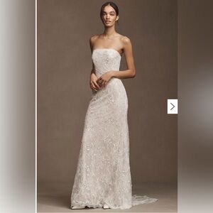 Anthropologie Strapless Lace Wedding Dress - White